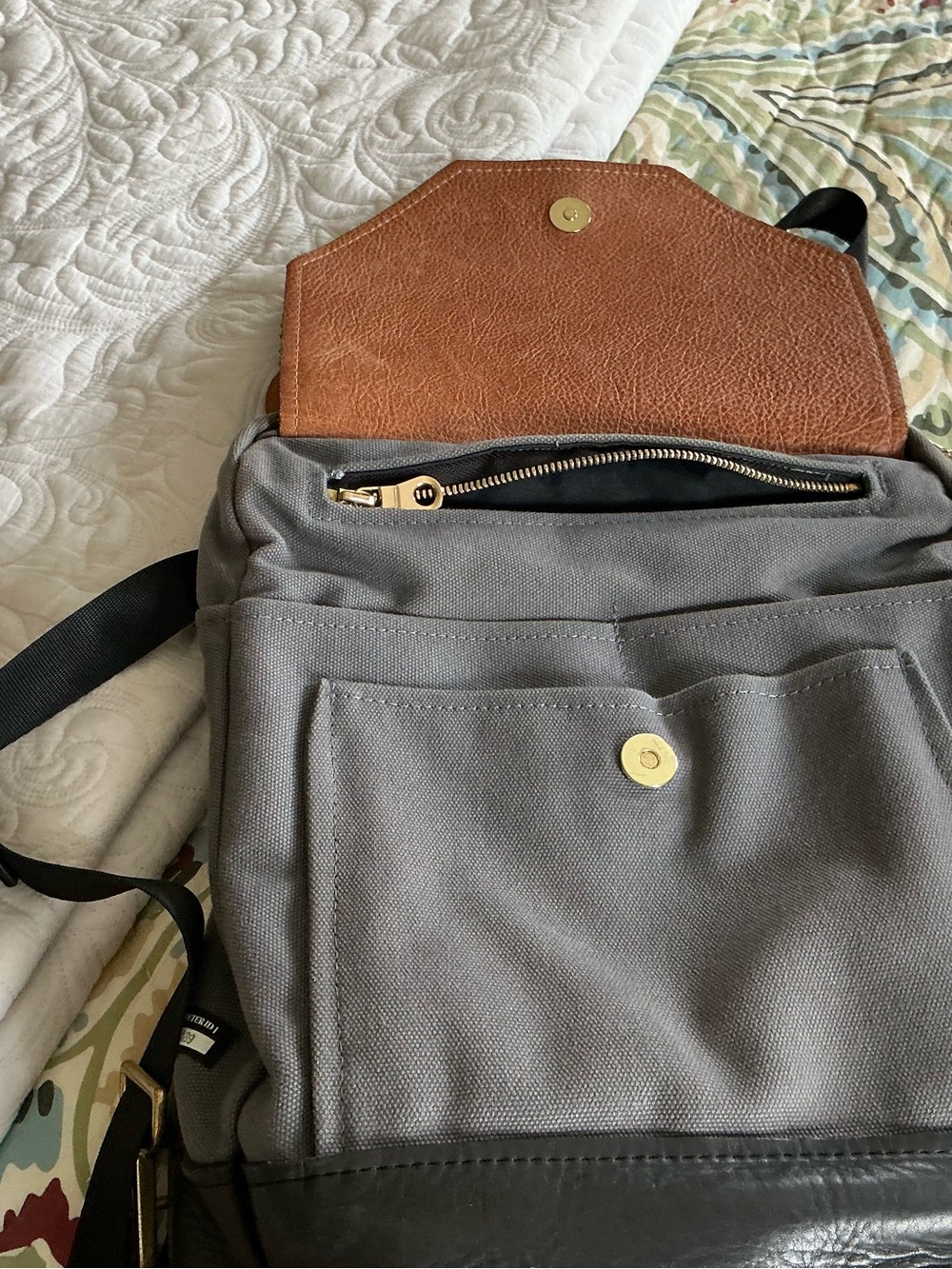 Gray and Black Women's Backpack with Front Flap from R. RIVETER - Picture 7 of 9